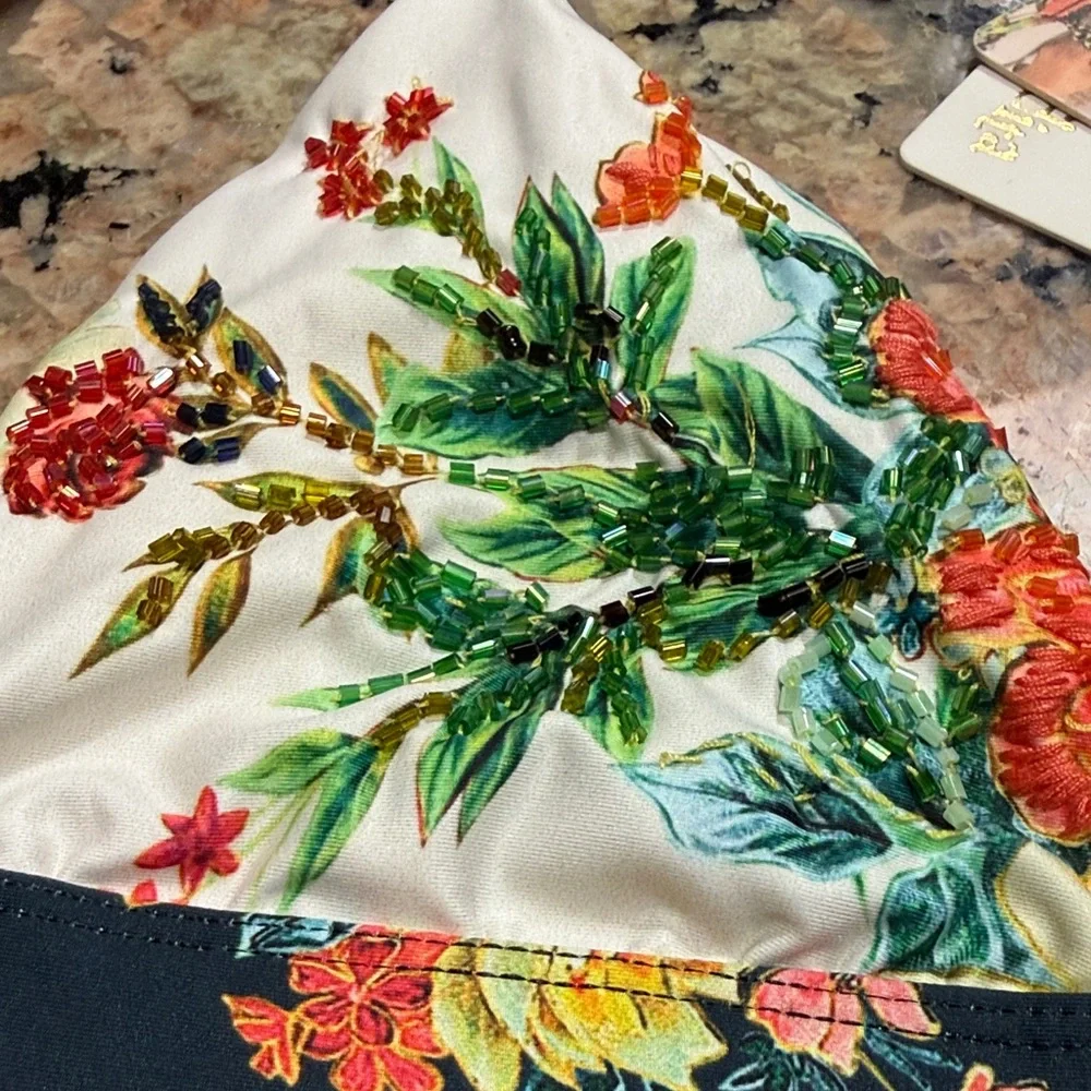 Agua Bendita beaded Agua Gypsy Lola Floral Bikini NWT